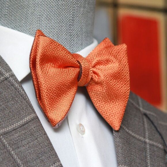 Men's Self-tied Bow Tie 100%Silk‎ Big Butterfly Orange Mauve Plaid S677 - Picture 11 of 14